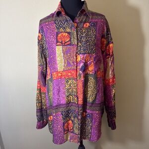 Details Express Vintage 80s Silk Shirt Sleeve Button Up Shirt Club Art Men Small